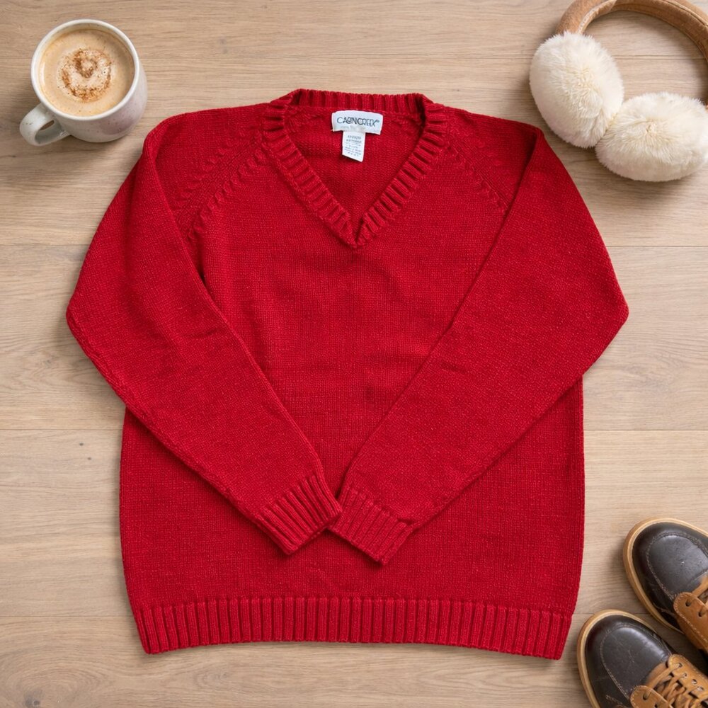 Vintage 90s Cabin Creek Women’s Fisherman Cable Knit Cotton Sweater Red Size M